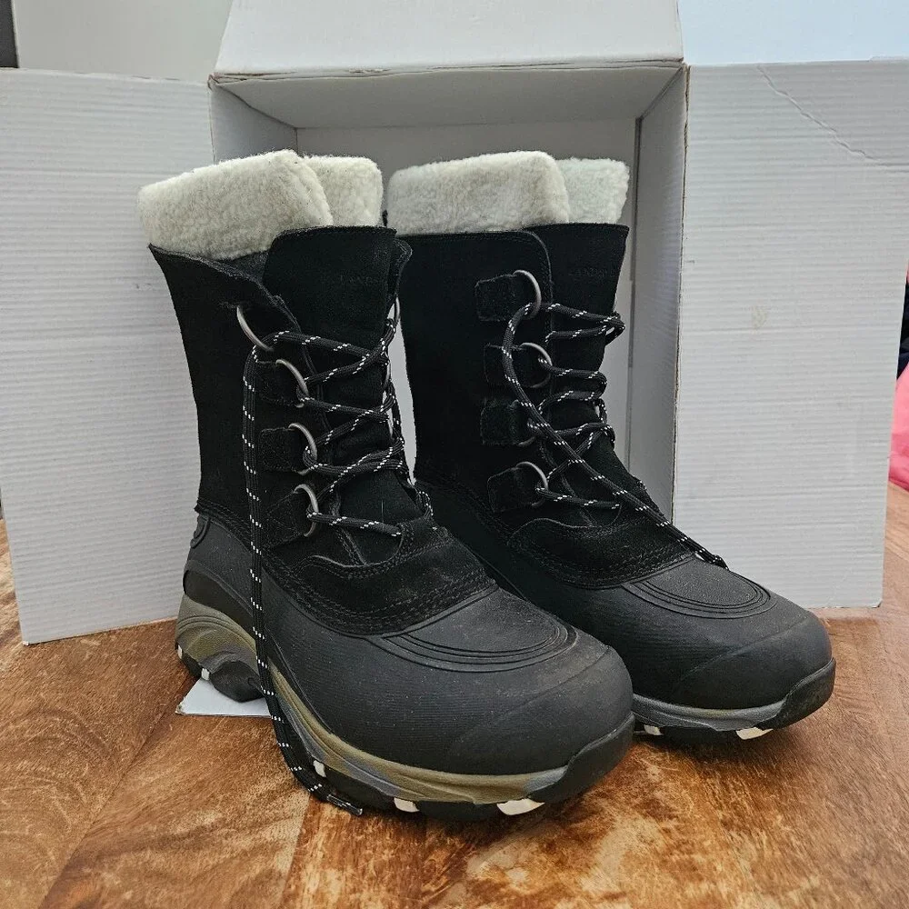 Lands End Boots Mens 8D Black Suede Insulated Snow Mid Calf Lace Up 394765